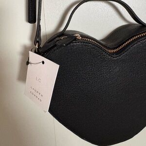LC Lauren Conrad Black Heart-Shaped Crossbody Bag. Vegan Leather NWT